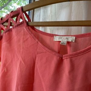 Pink short sleeve blouse top open sleeve